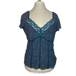New York & Company Y2K Lace Babydoll Top Teal Blue Size XL Fairy Grunge